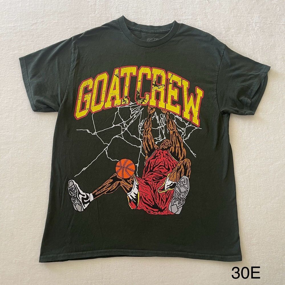 Goat Crew Logo Shattered Sz L Vintage Wash Ribbed Crewneck T‎ Shirt 100% Cotton